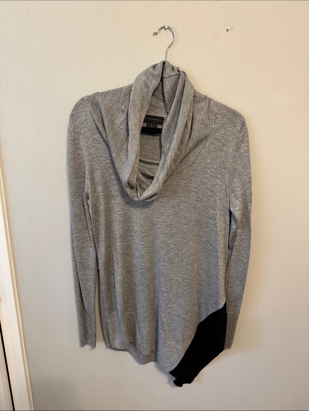 Investments Gray Cowl Neck Sweater with Black Hem Accent